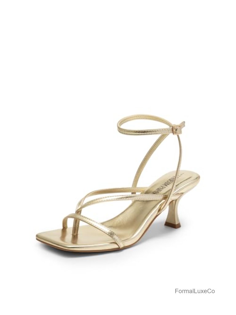 Strappy Square Toe Kitten Heel Sandals With Ankle Strap For Wedding Guest